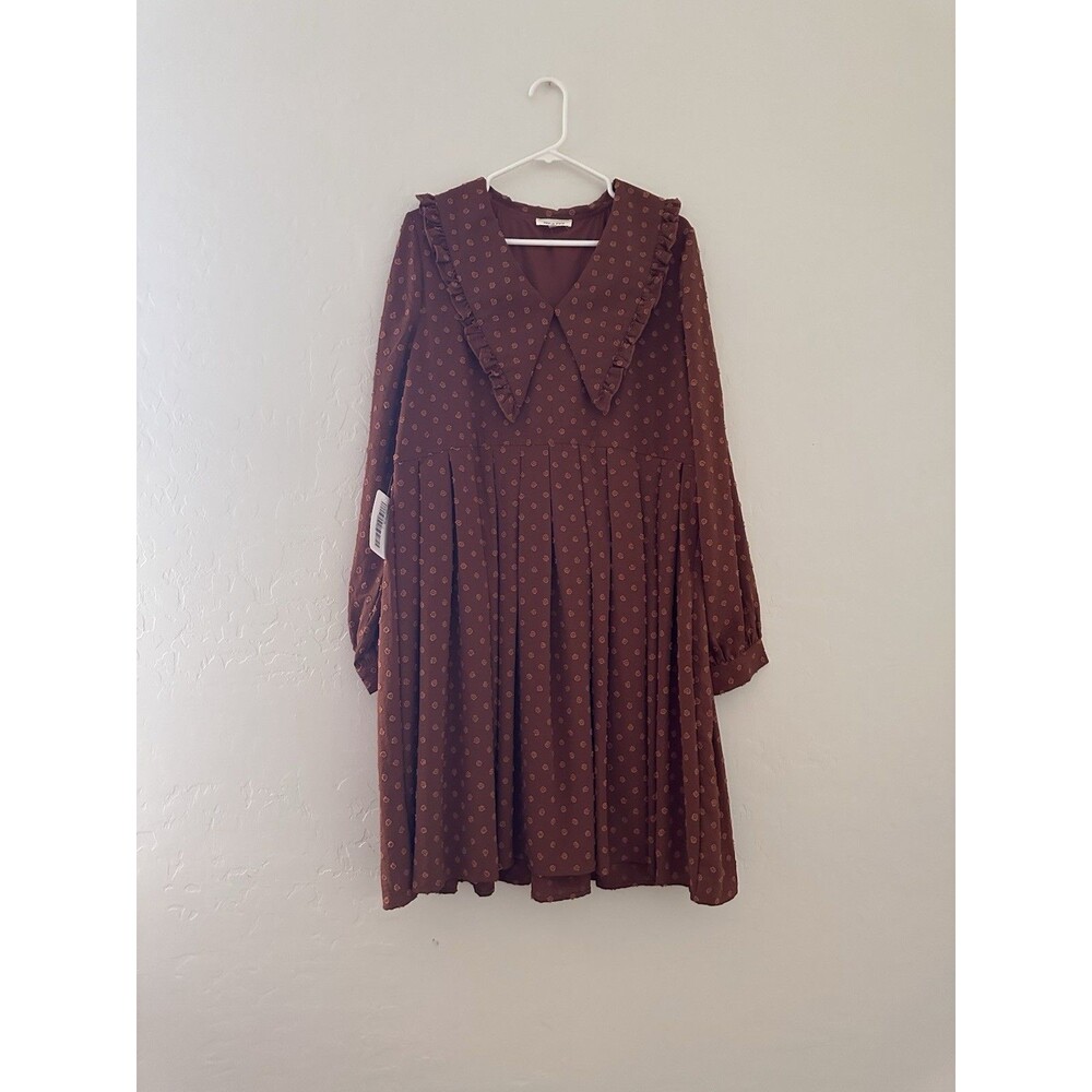 Tea N Rose Brown Modest Prairie Dress XL Ruffle Collar Cottagecore